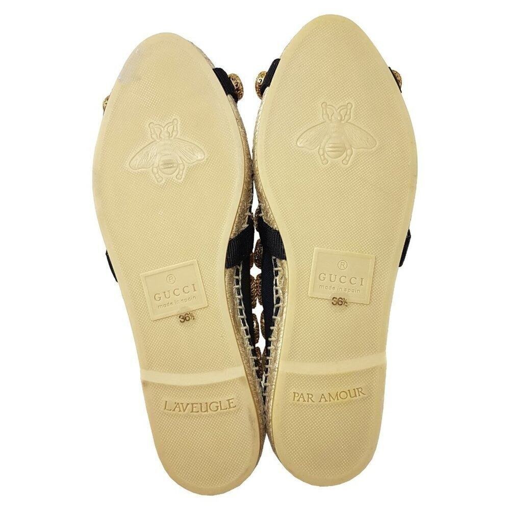 Gucci Black Crystal Espadrilles Flats Canvas Slip On Size 36.5 - Picture 8 of 10